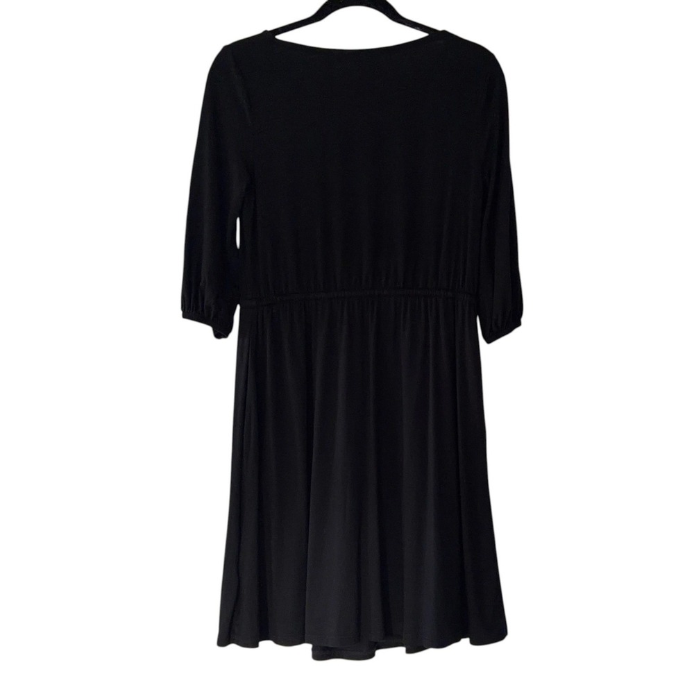 Boden Jersey Dress Women 4P Black Scoop Neck Drawstring Waist 3/4 Sleeve Petite
